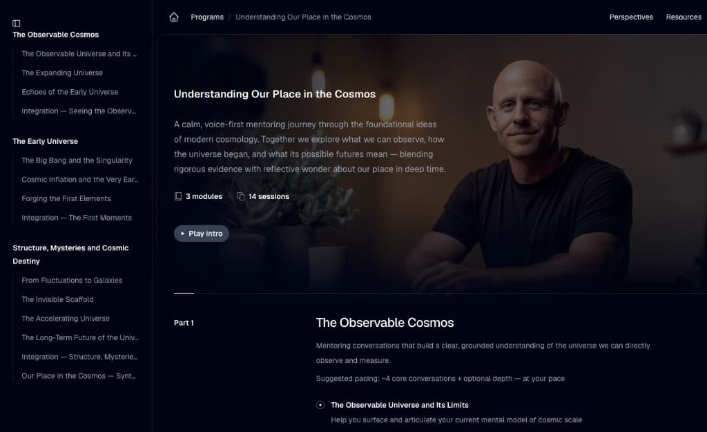 SageVox program view — a calm journey toward clear thinking, guided by Sage.